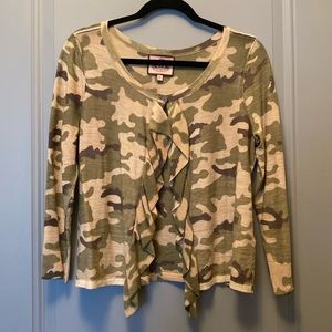 Vintage Juicy Couture at its finest! Ruffle camo 3/4 sleeve sweater,L